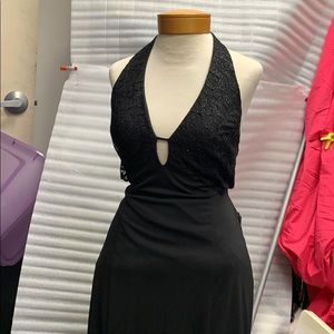 Niki Livas Halter Maxi Dress Sleeveless Evening Gown  Black Whimsical Y2K Size14